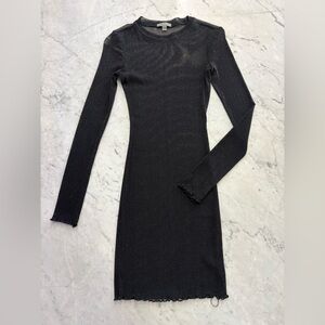 Elegant Black Glitter Mesh Long Sleeve Dress
